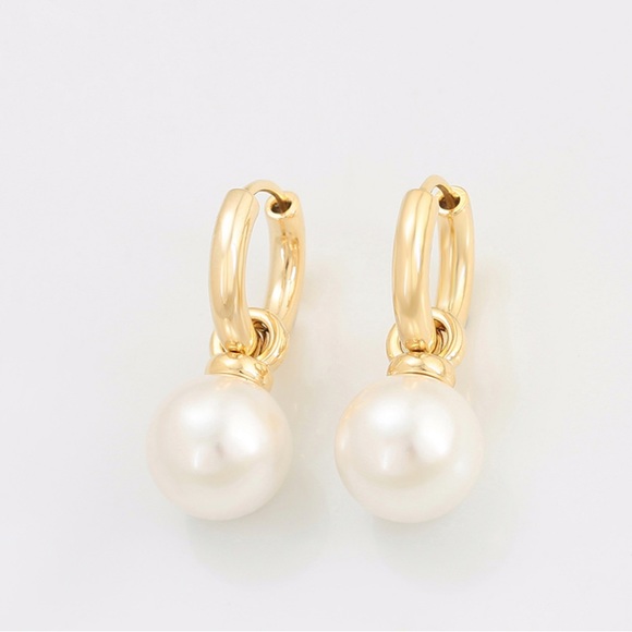 Pearl Hoop Earrings | Removable Part | 14K Gold Plated Luxury Jewelry - Picture 4 of 14